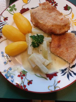 Riesenbovistschnitzel, Kartoffeln und Kohlrabi; Foto Ivanka 16.10.25