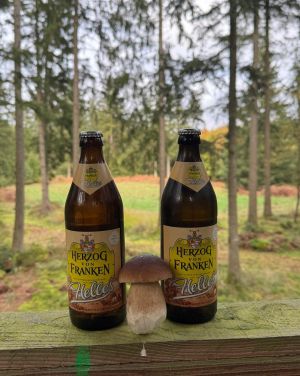 Bierflaschen mit Steinpilz; Foto Dirk 20.10.25 Bierflaschen mit Steinpilz; Foto Dirk 20.10.25