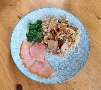 Wildlache, Pasta, Rahmsauce und Pilze; Foto Michael 10.9.25